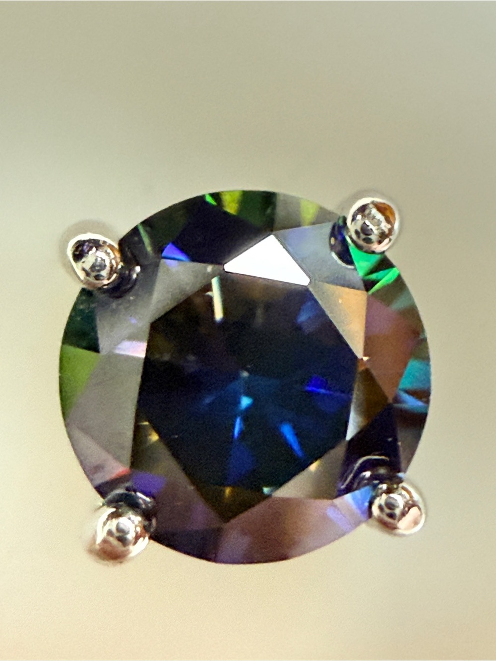 Moissanite Round Stud Earrings in Rainbow Blue 925 Sterling Silver NEW